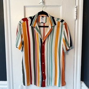 Zara Medium Multi-Colored Striped Rayon Button Down